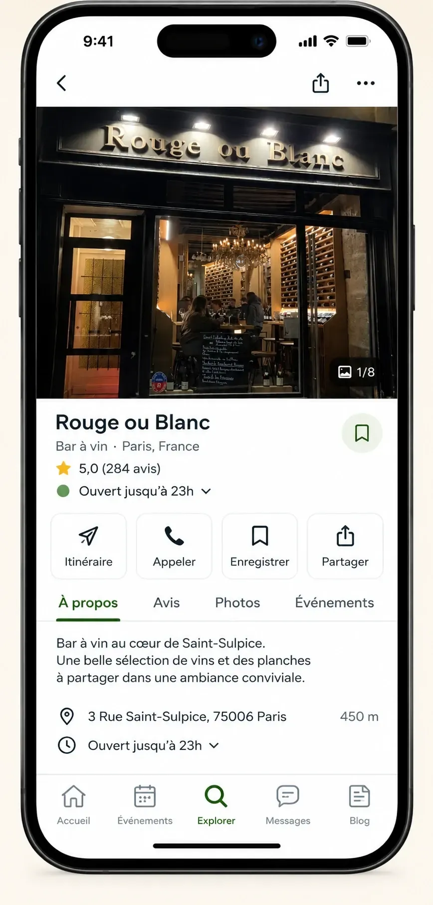 Fiche d'un bar à vin dans WineShare